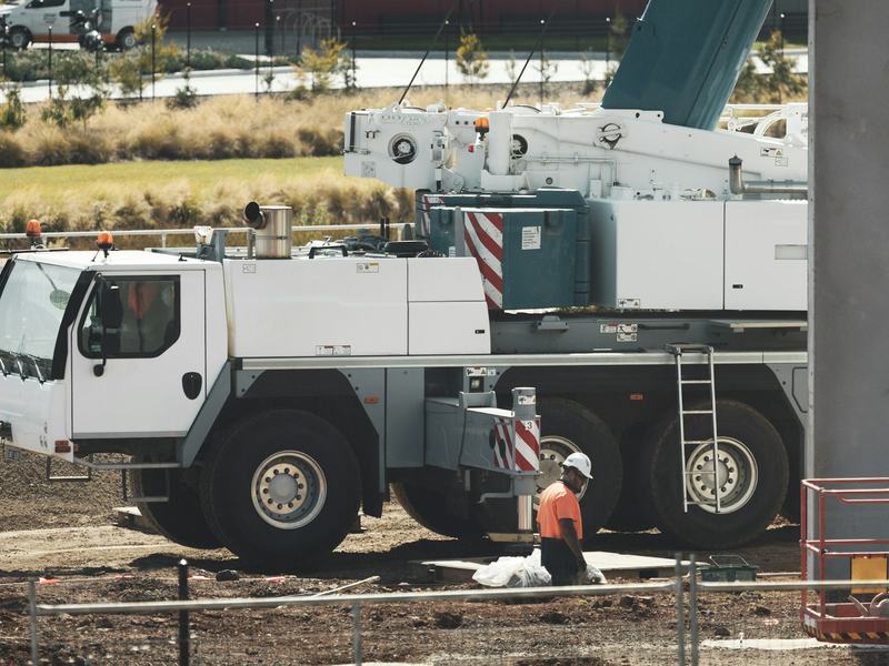 Mobile crane truck on an industrial site